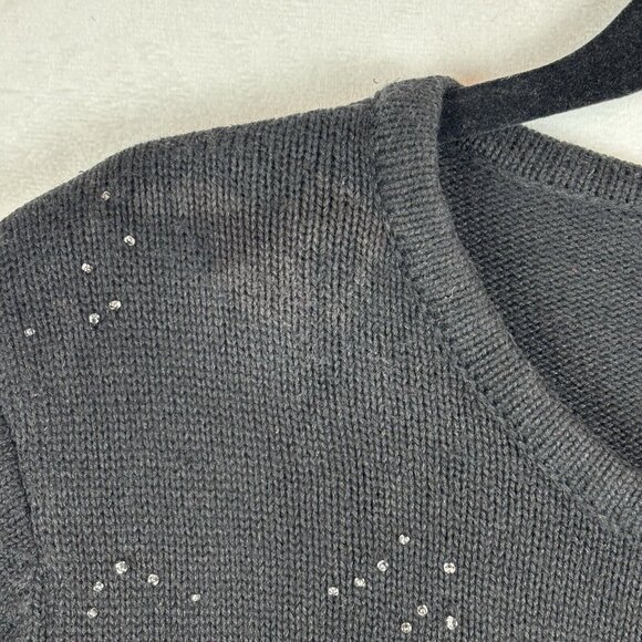 Carroll Reed Black Embroidered Angel Cardigan Beaded Size Medium Holiday Winter - Picture 6 of 13
